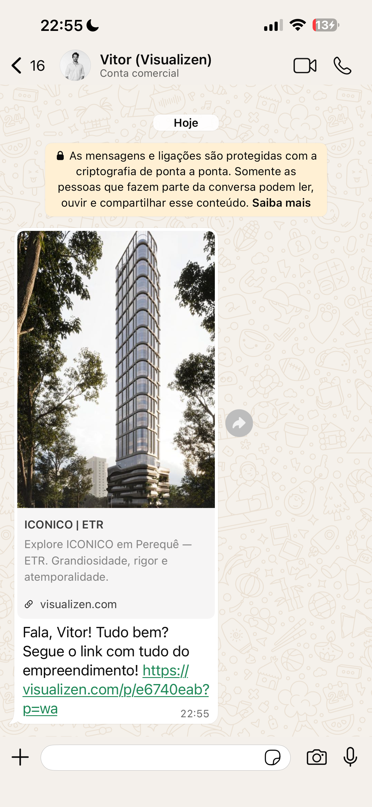 Link Visualizen compartilhado no WhatsApp